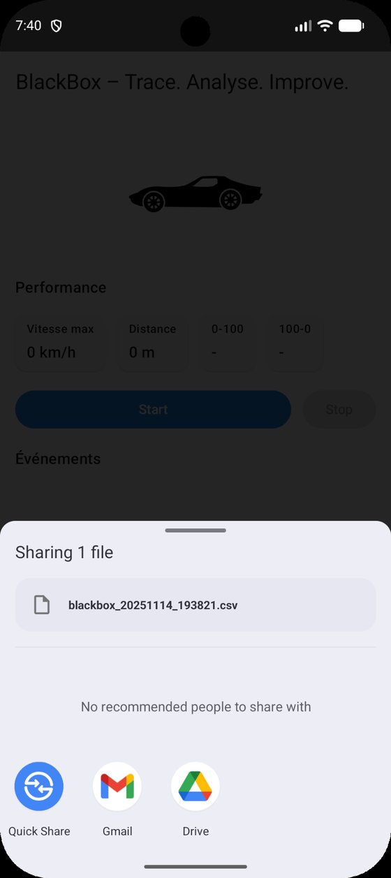 BlackBox CSV share sheet